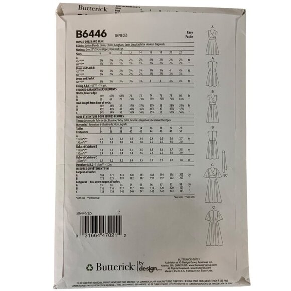 Butterick B6446 Misses Dress Surplice Top Full Skirt Sewing Pattern Sizes 14-22 - Picture 2 of 3